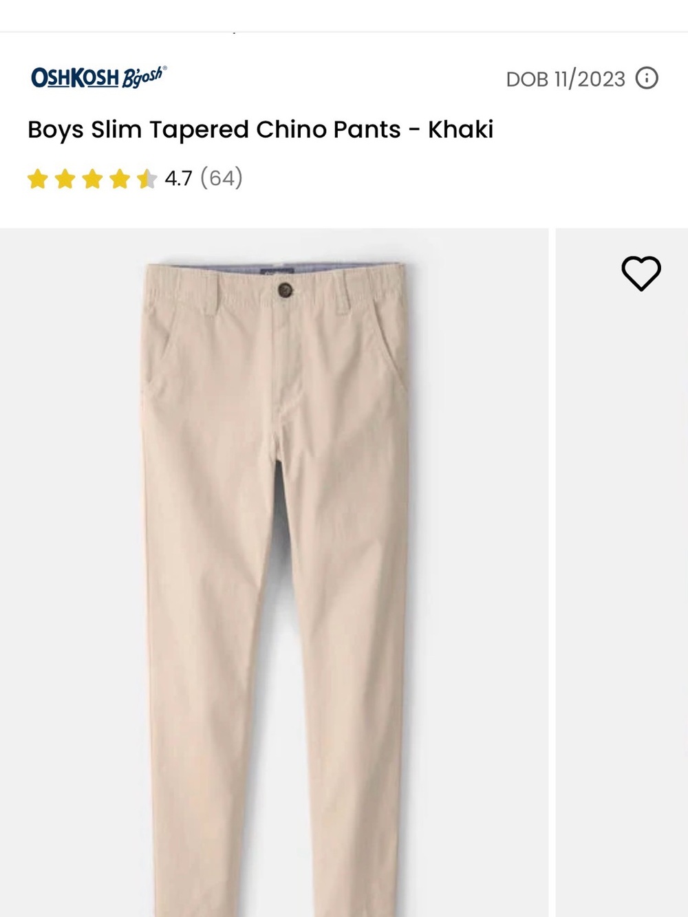OshKosh B'gosh Slim Tapered Chino Pants - Khaki (3 Pack)